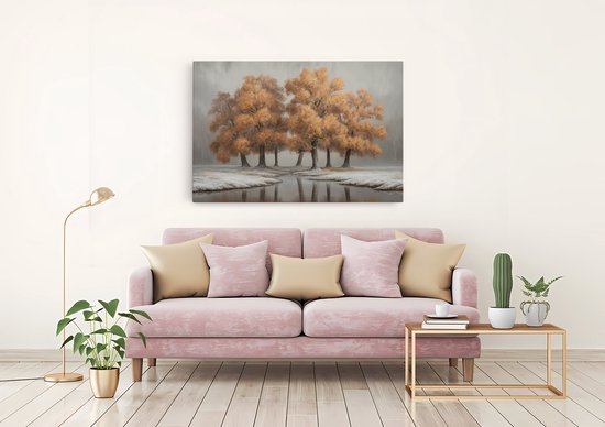Saammp Canvas Schilderij - Oranje bomen - Natuur - Wit Landschap - Abstract - 30x20 - Foto op canvas - Wanddecoratie - Muurdecoratie Woonkamer - Slaapkamer decoratie - Canvas Print
