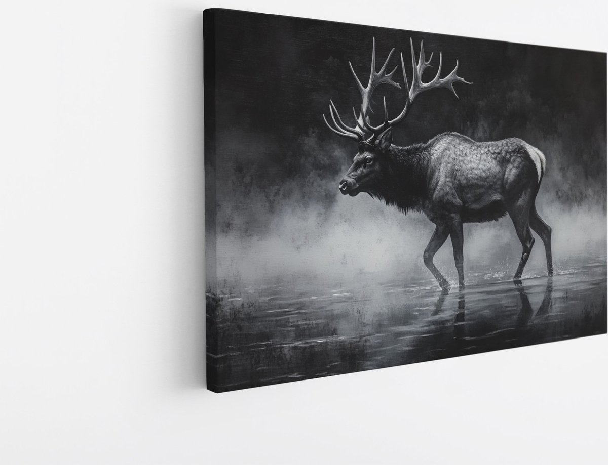 Saammp Canvas Schilderij - Hert in het water- Natuur - Dieren - 60x40 - Foto op canvas - Wanddecoratie - Muurdecoratie Woonkamer - Slaapkamer decoratie - Canvas Print Multicolor