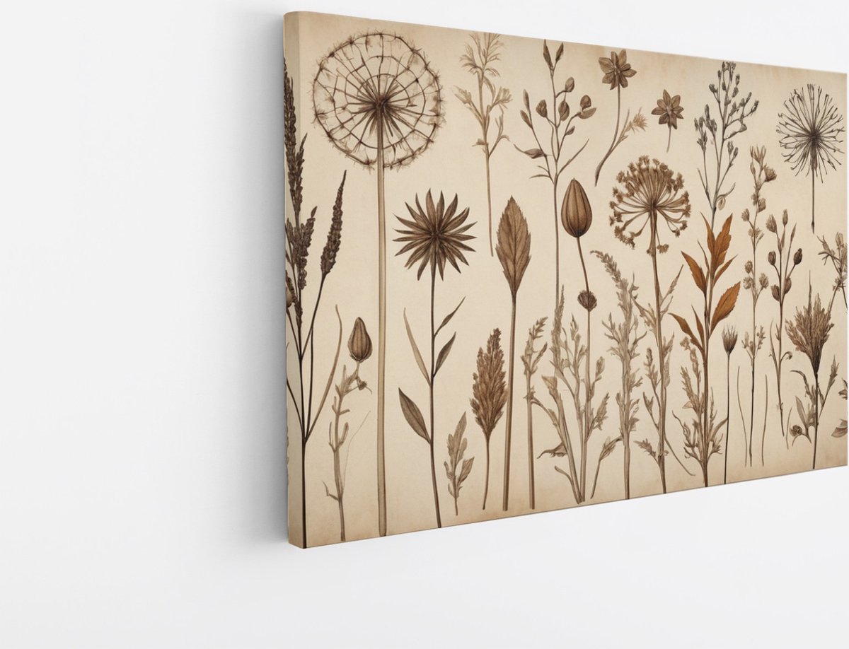 Saammp Canvas Schilderij - Vintage Bloemen - Abstract - 50x40 - Foto op canvas - Wanddecoratie - Muurdecoratie Woonkamer - Kantoor Decoratie Multicolor