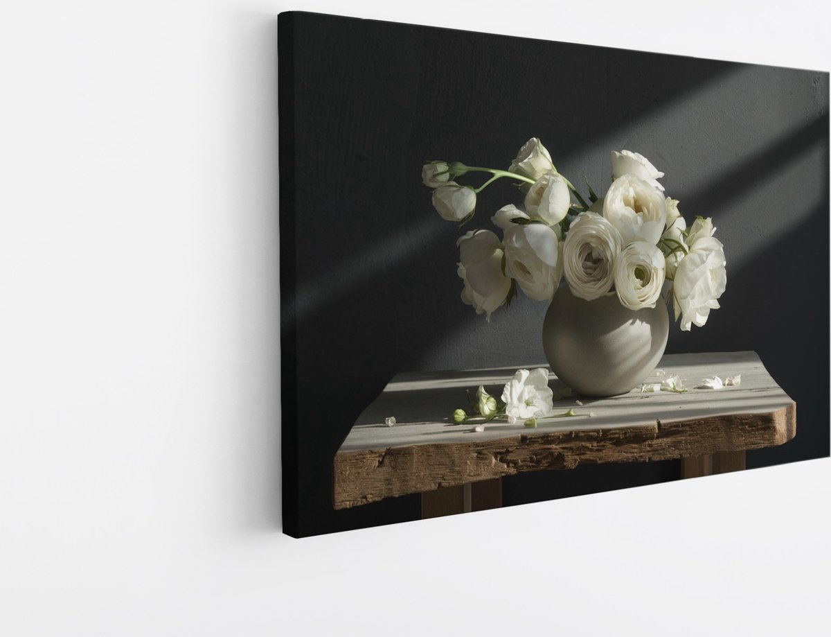 Saammp Canvas Schilderij - Bloemen in een vaas in zonsopgang - Natuur - 50x40 - Foto op canvas - Wanddecoratie - Muurdecoratie Woonkamer - Kantoor Decoratie Multicolor