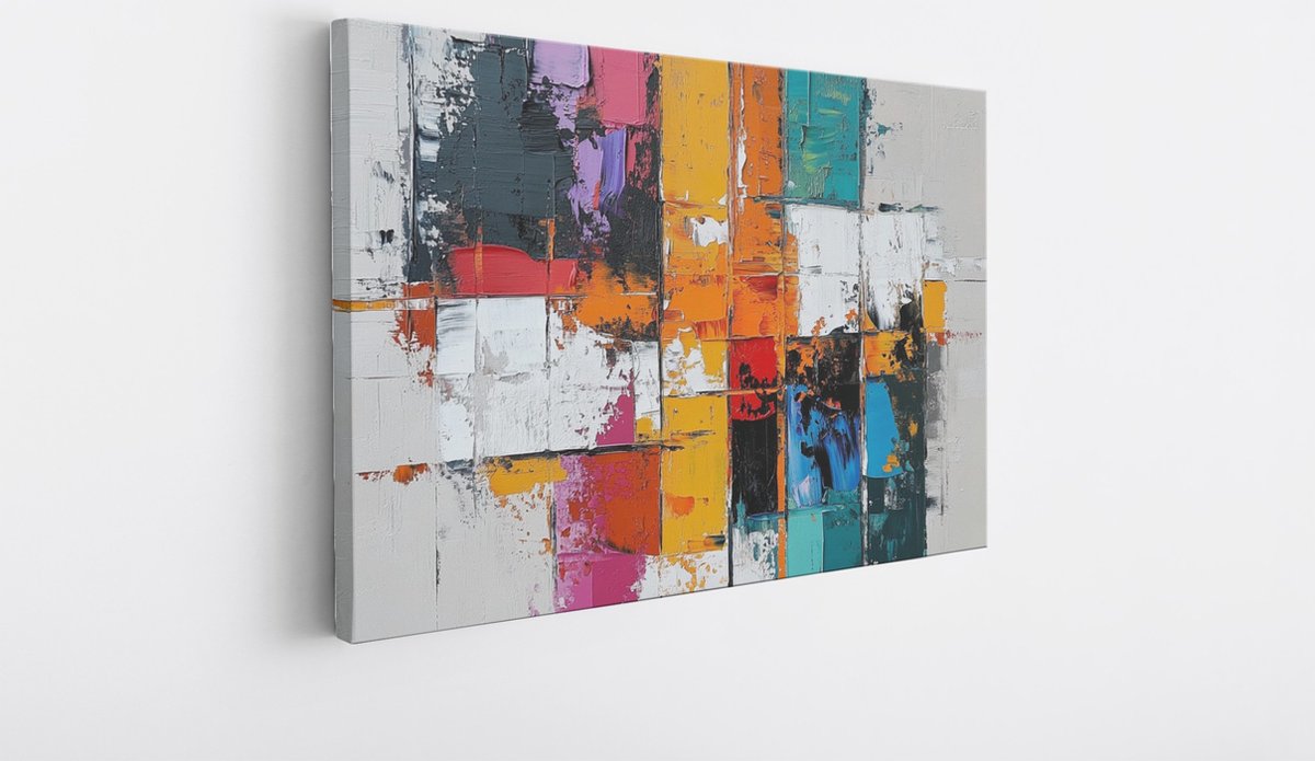 Saammp Canvas Schilderij - Kleurrijk patroon - Abstract kunstwerk - 50x40 - Foto op canvas - Wanddecoratie - Muurdecoratie Woonkamer - Slaapkamer decoratie - Canvas Print Multicolor