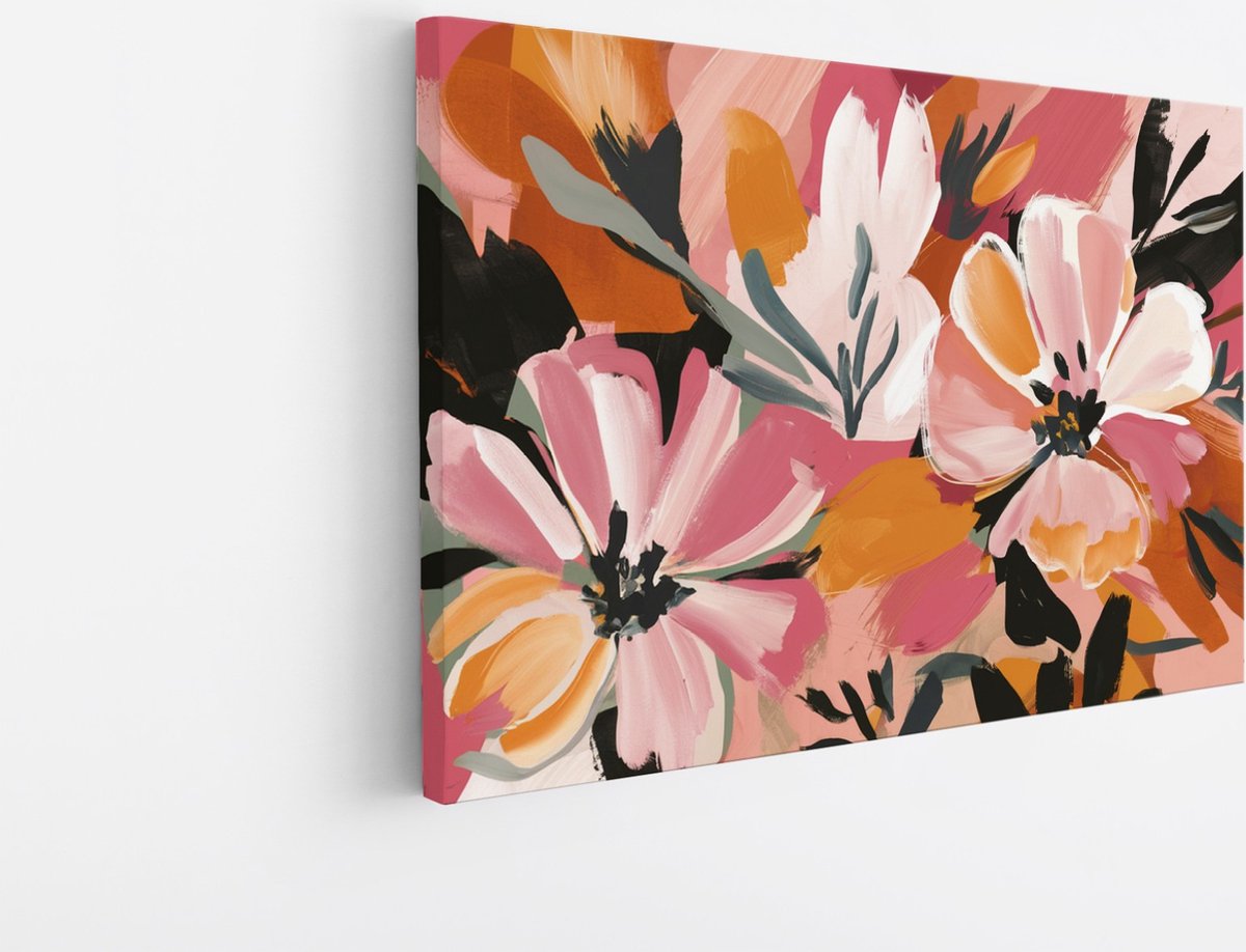Saammp Canvas Schilderij - Abstracte Bloemen Kunst - Natuur - Abstract - 60x40 - Foto op canvas - Wanddecoratie - Muurdecoratie Woonkamer - Kantoor Decoratie Multicolor