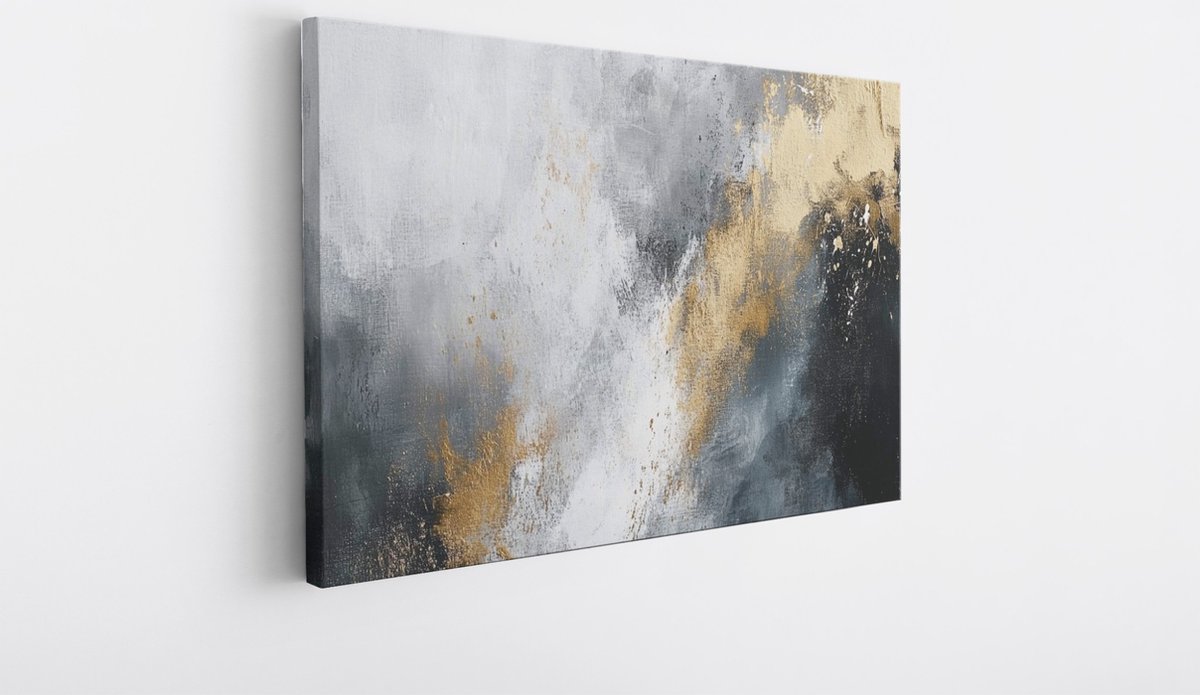 Saammp Canvas Schilderij - Zwart witte Kunst - Abstract - penseelvegen - 40x30 - Foto op canvas - Wanddecoratie - Muurdecoratie Woonkamer - Kantoor Decoratie Multicolor