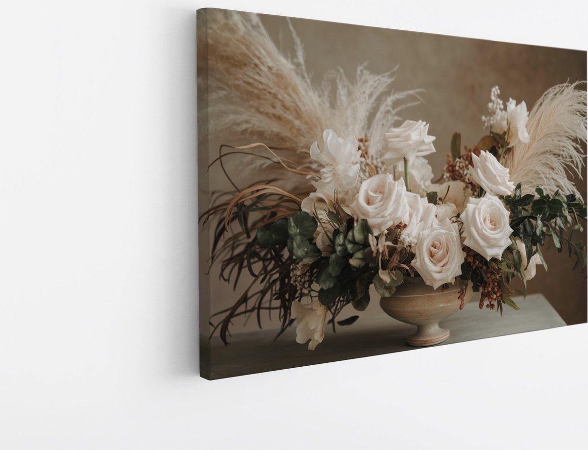 Saammp Canvas Schilderij - boeket - Witte Bloemen - Abstract - 100x75 - Foto op canvas - Wanddecoratie - Muurdecoratie Woonkamer - Kantoor Decoratie Multicolor