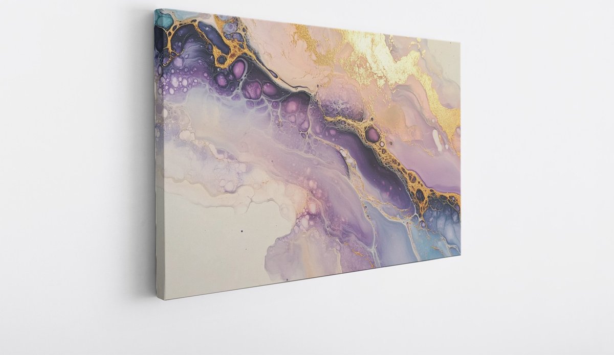 Saammp Canvas Schilderij - Marmer - Paars - Abstract kunstwerk - 40x30 - Foto op canvas - Wanddecoratie - Muurdecoratie Woonkamer - Slaapkamer decoratie - Canvas Print Multicolor