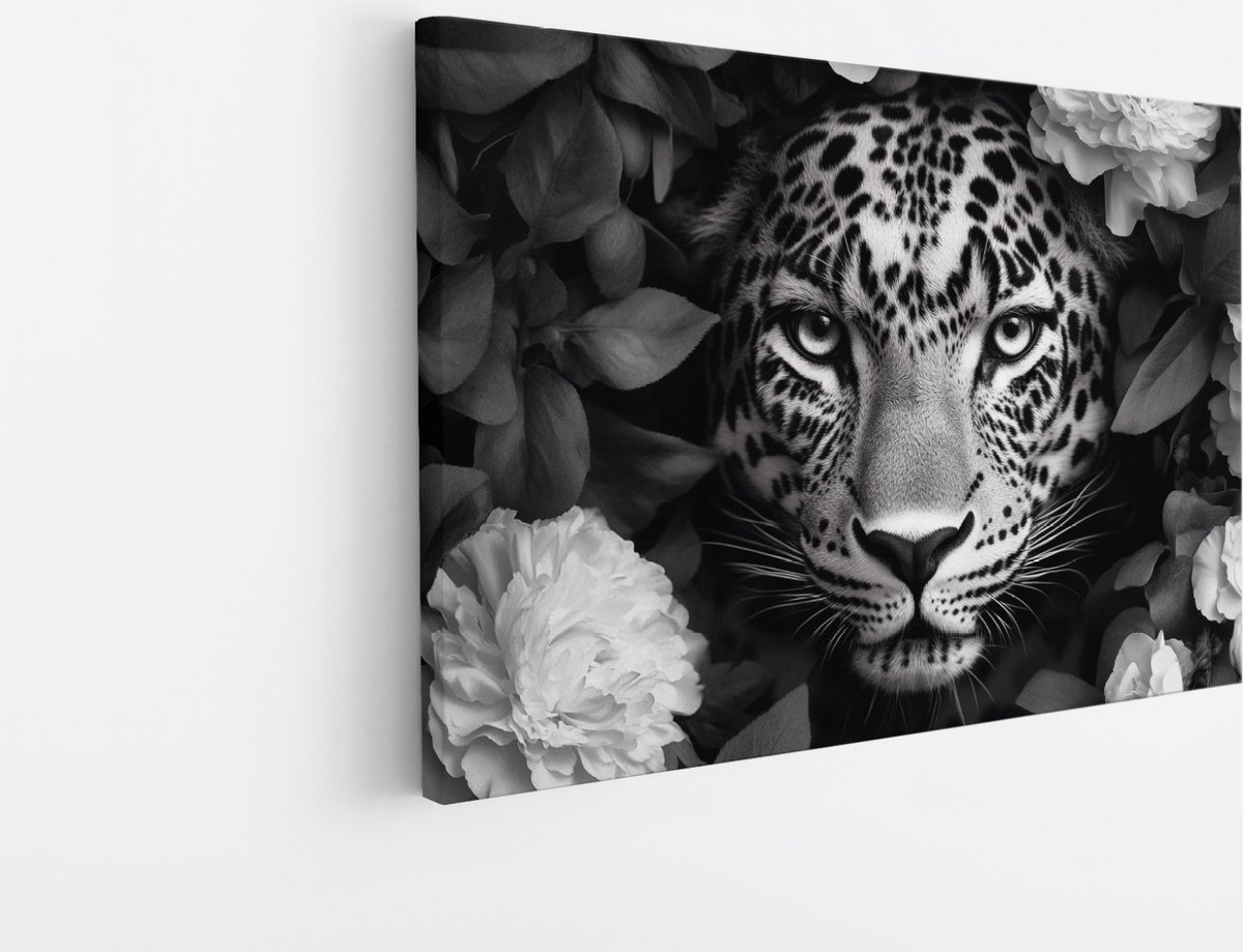 Saammp Canvas Schilderij - Portret - Panter - Natuur - Dieren - 45x30 - Foto op canvas - Wanddecoratie - Muurdecoratie Woonkamer - Slaapkamer decoratie - Canvas Print Multicolor