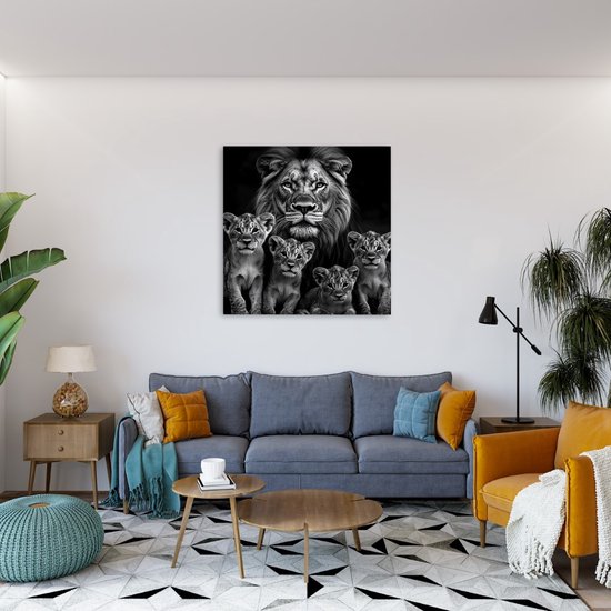 Saammp Canvas Schilderij - Grote Leeuwen familie - Natuur - Dieren - 20x20 - Foto op canvas - Wanddecoratie - Muurdecoratie Woonkamer - Slaapkamer decoratie - Canvas Print