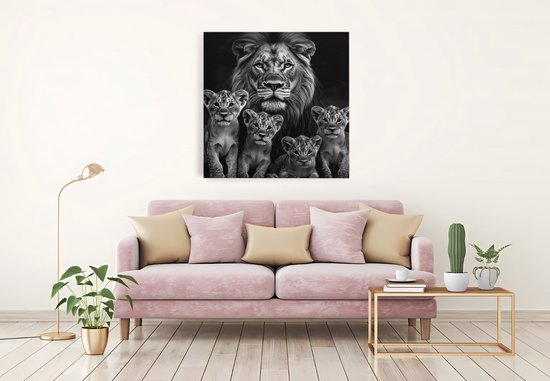 Saammp Canvas Schilderij - Grote Leeuwen familie - Natuur - Dieren - 20x20 - Foto op canvas - Wanddecoratie - Muurdecoratie Woonkamer - Slaapkamer decoratie - Canvas Print