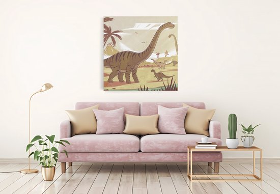 Tableau sur toile Saammp - Dinosaures mignons - Chambre d'enfant - 20x20 - Photo sur toile - Décoration murale - Décoration murale Salon - Décoration chambre - Impression sur toile