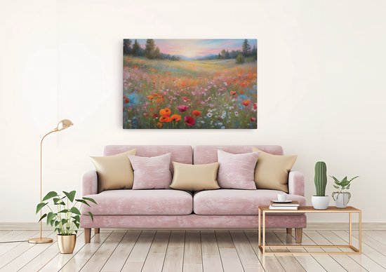Tableau sur toile Saammp - Champ de fleurs - Nature - Paysage - 150x100 - Photo sur toile - Décoration murale Décoration murale de salon - Décoration de chambre - Impression sur toile