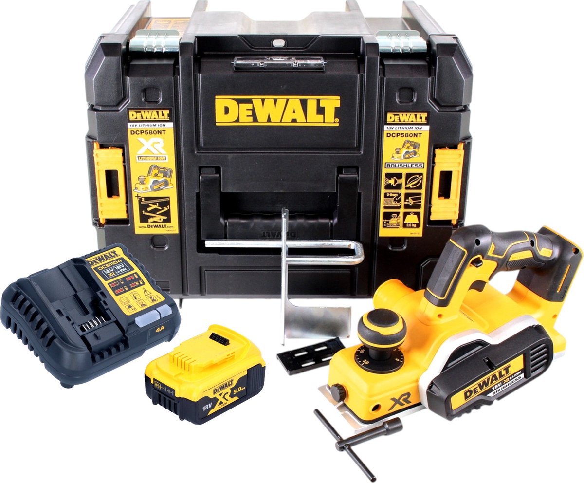 DeWalt DCP 580 P1 accuschaafmachine 18V 82mm + 1x accu 5.0Ah + lader + TSTAK