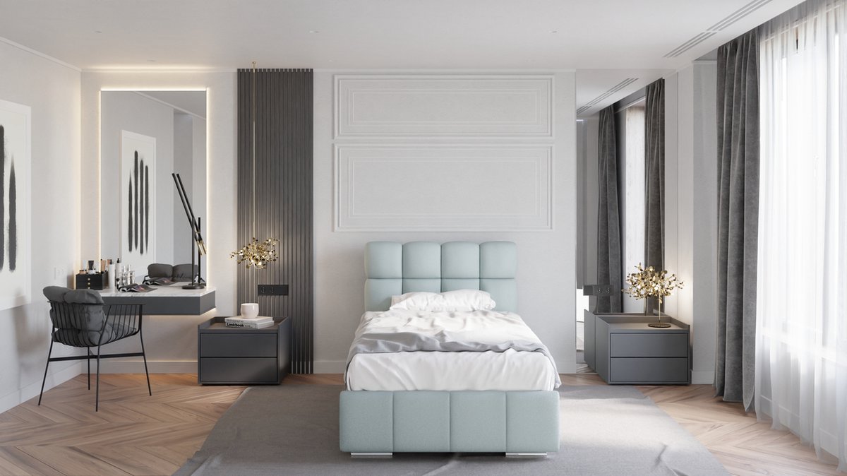 GEPOLSTERD BED Bliss 100 x 200 cm met opbergruimte, lattenbodem en Pocketveringmatras H3 (19 cm hoog)