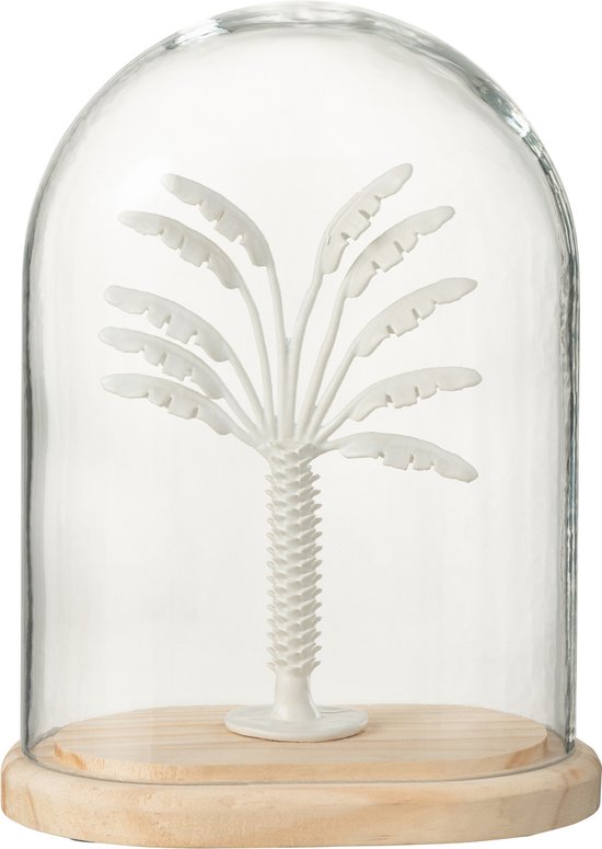 J-Line décoration Cloche Palmier - verre/métal - blanc/naturel - small