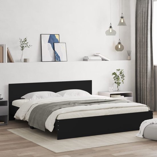 VASAGLE RMB865W01 Tweepersoonsbed, bedframe, 160 x 200 cm, zwevend frame met ledverlichting, hoog hoofdeinde, multi-socket, moderne stijl, wolkenwit