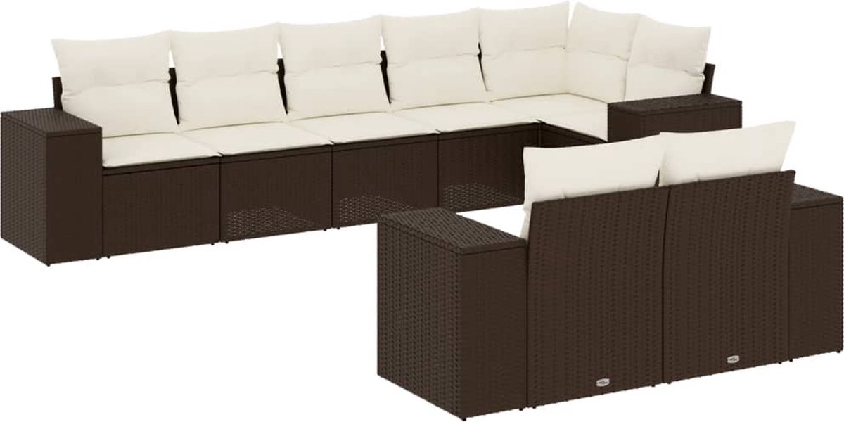 vidaXL 8-delige - Loungeset - met - kussens - poly - rattan - bruin