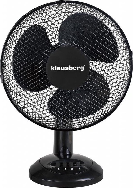 Tafelventilator zwart 30 cm Klausberg 7474, 40W motor, 3 snelheden, zwenkfunctie, metaal rooster