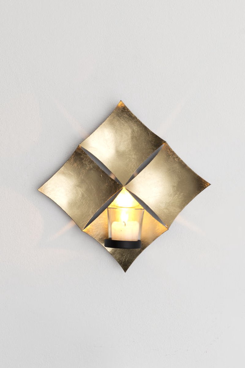 Windwandlicht Muurdecoratie windlicht gold quatro - metaal en glas - 9x27x27 cm -