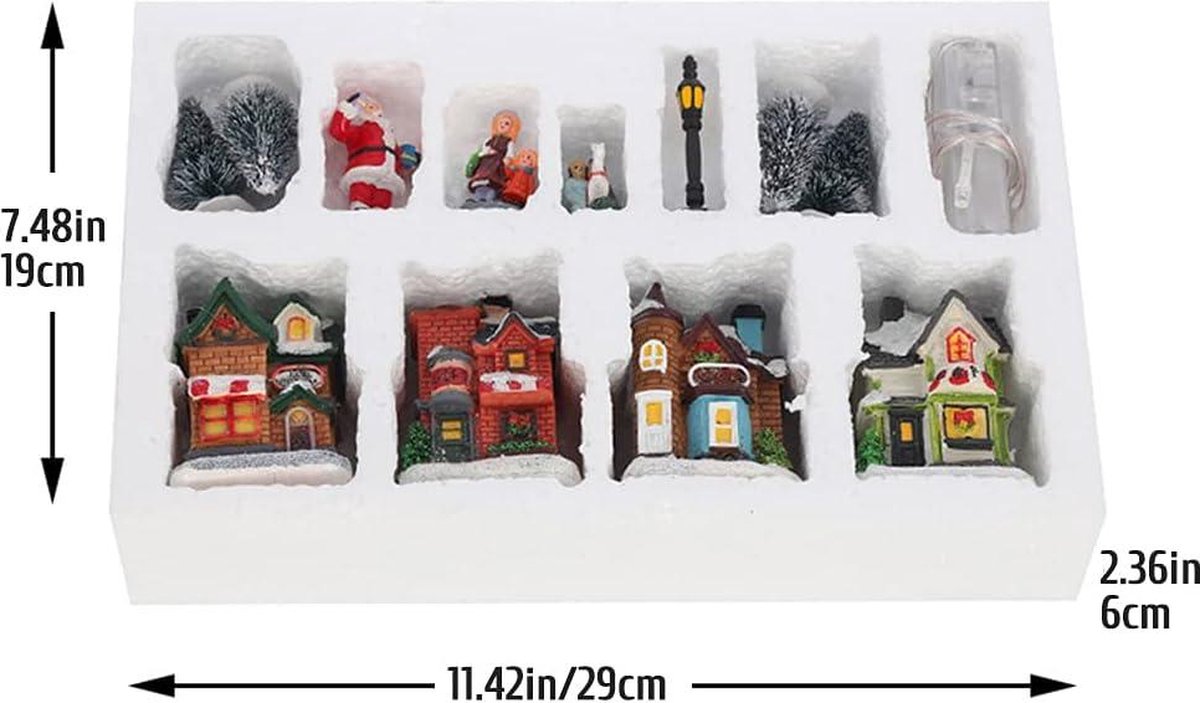 Kerstdorp Set LED Verlichte Miniatuur Huizen Stad - Huis 10 Stks Hars Kerst Scene Dorp - Kerst Beeldjes Ornament . – foto 4