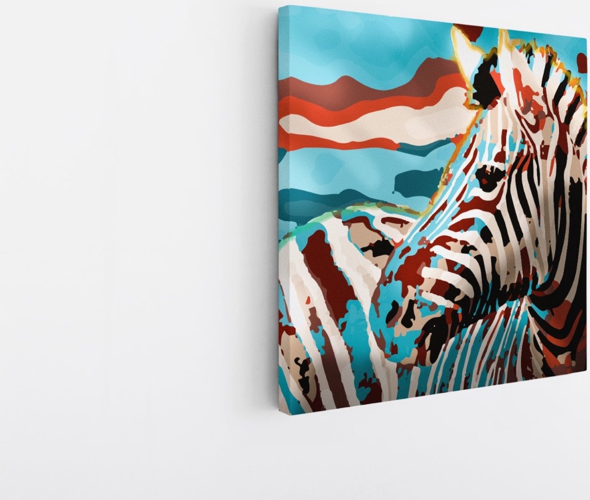 Saammp Canvas Schilderij - Abstract Kleurrijke Zebra - Natuur - Dieren - 40x40 - Foto op canvas - Wanddecoratie - Muurdecoratie Woonkamer - Slaapkamer decoratie - Canvas Print Multicolor