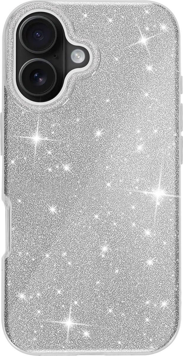 Avizar Glitter hoesje met sparkle Geschikt voor Apple iPhone 16 Plus, Zilver
