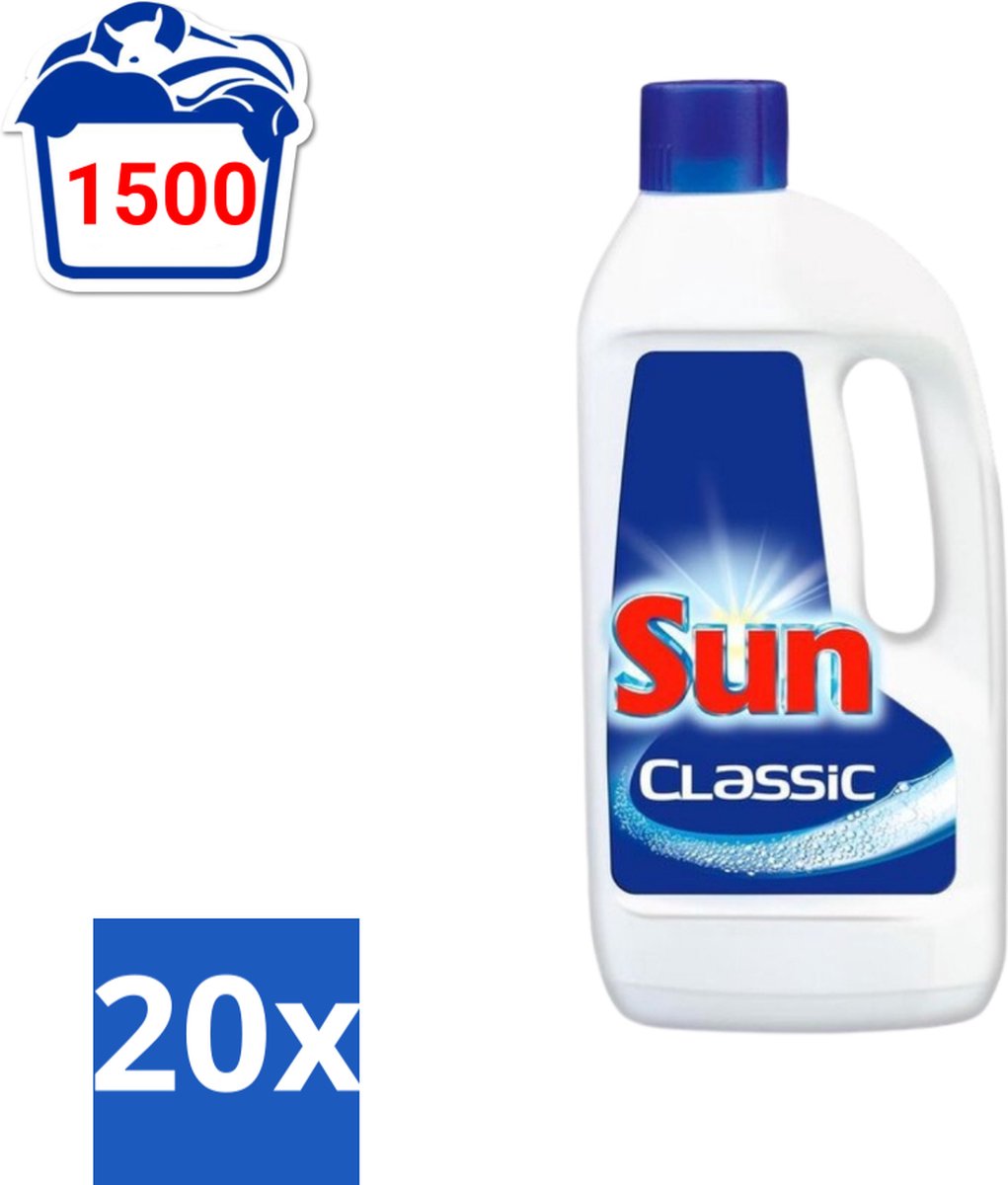 20 x Sun Classic - Vaatwasmiddel Gel - 75 Wasbeurten - Vaatwasmiddel Gel - Vaatwasmiddel - Vaatwasmiddel Gel 75 Wasbeurten - Vaatwasmiddel Voor Vaatwasser - Vaatwasmiddel Vet Verwijderen