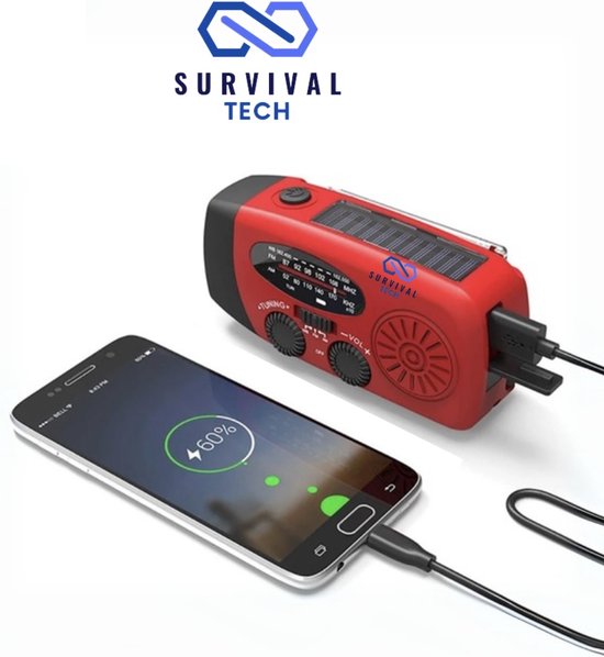 SURVIVAL TECH - Noodradio - Noodzaklamp - Nood Powerbank - Noodradio Op Batterijen - Noodradio Voor Rampen - Radio Opwindbaar - Powerbank - Radio Op Batterijen (Accu) Voor Rampen