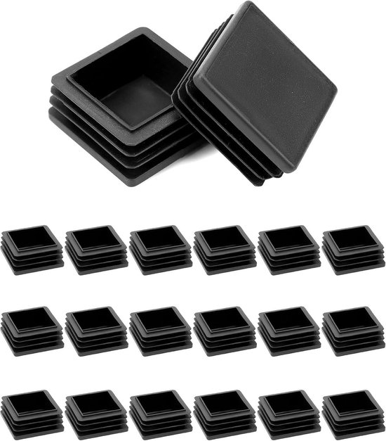 20 Stuks Vierkante Lamellenstop, 25 x 25 mm Zwart Vierkante Buis, Kunststof Voetdoppen, Buisstop voor Metalen Buizen, Meubels, Hekpalen, Vierkante Buispalen