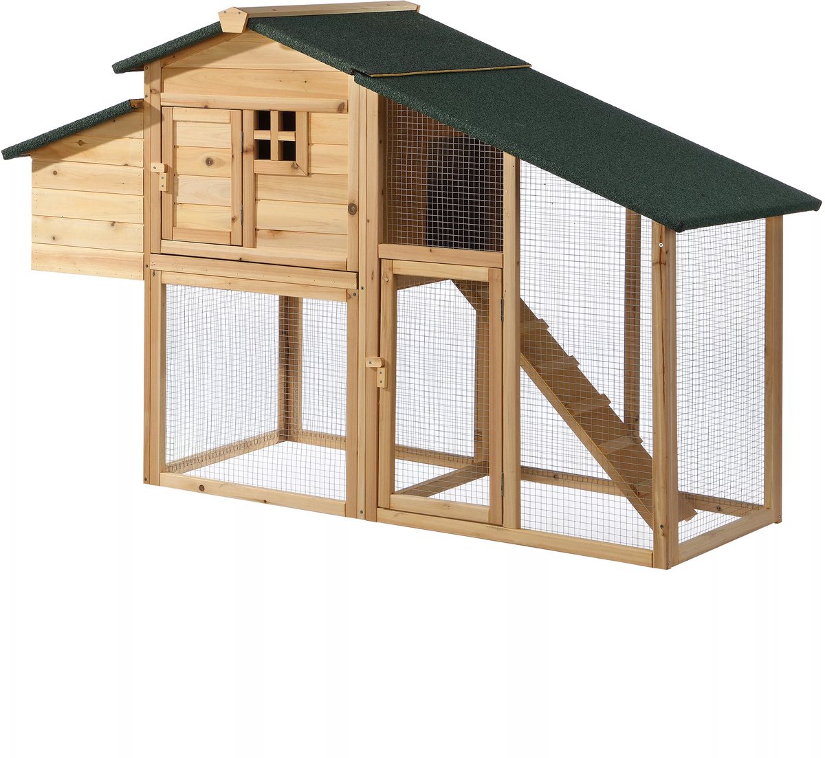 Vente-unique Kippenhok van hout met omheining - 4 kippen - L173 x D64 x H108 cm - Naturel - LEVAS