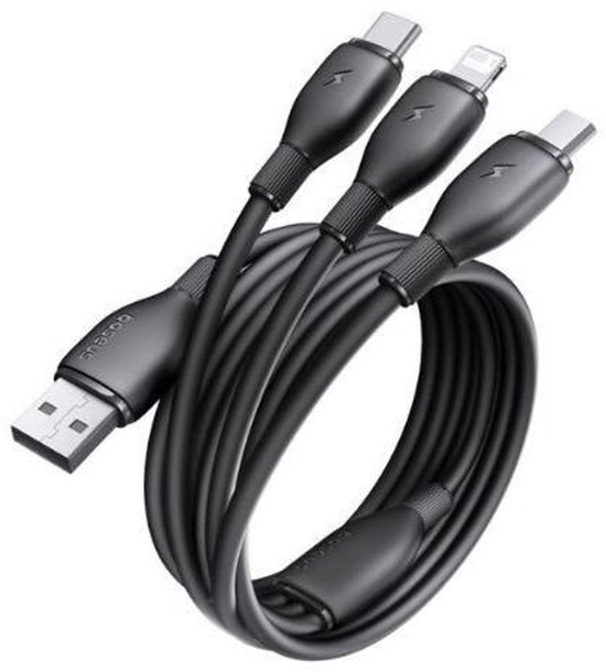 Baseus USB 3-en-1 Baseus avec Lightning / USB-C / Micro USB 0,8 ​​m Zwart