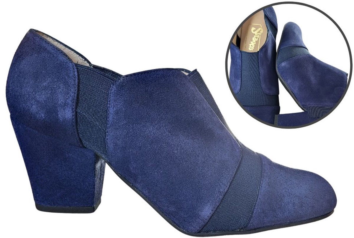 Stravers - Pumps met Smalle Hak Maat 42 Blauw Suede Elastiek Grote Maten Pumps