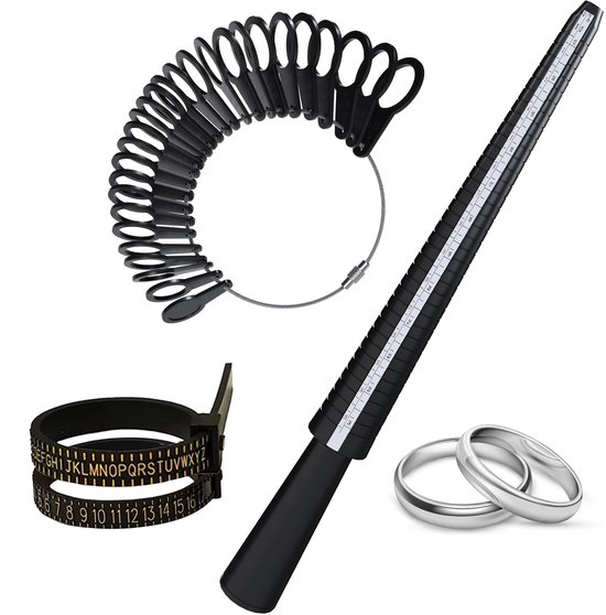 MMOBIEL Ringmaatmeter – Ring Sizer Measuring Tool - Ringmaat Meetgereedschap – Vinger Ring Maat voor Sieraden Meten – Diameters / US, EU & FR Maatstandaarden – Incl. Meetringen & Ringmaatbanden