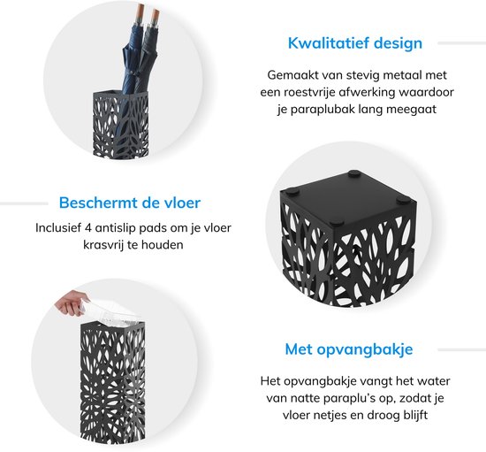 ACAZA Paraplubak - Paraplubak Zwart met Ellips Motief - 49 cm Hoog - Paraplubak Vierkant - Parapluhouder - Metaal - Paraplubakken voor Paraplu's en Wandelstokken