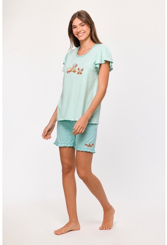 Woody pyjama meisjes/dames - turquoise gestreept - hermietkreeft - 251-10-PSG-S/921 - maat XL