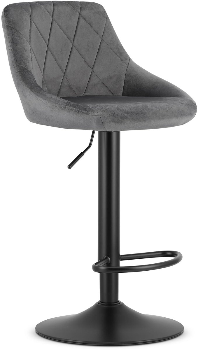 LEOBERT Barkruk AREX - Velvet Grijs, Mat Zwarte Basis, Rugleuning, Modern Design, Hoogte Verstelbaar, 360° Draaibaar, Max. 120 kg