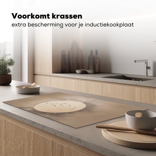 KitchenYeah® Protection plaque induction 91.2x52 cm - Oiseaux - Beige - Japandi - Protege plaque de cuisson - Couvre plaque induction - Protecteur d'induction - Cuisine