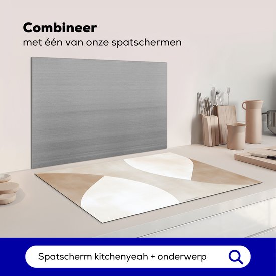 KitchenYeah® Protection plaque induction 74x48 cm - Marron - Japandi - Abstrait - Beige - Protege plaque de cuisson - Couvre plaque induction - Protecteur d'induction - Cuisine