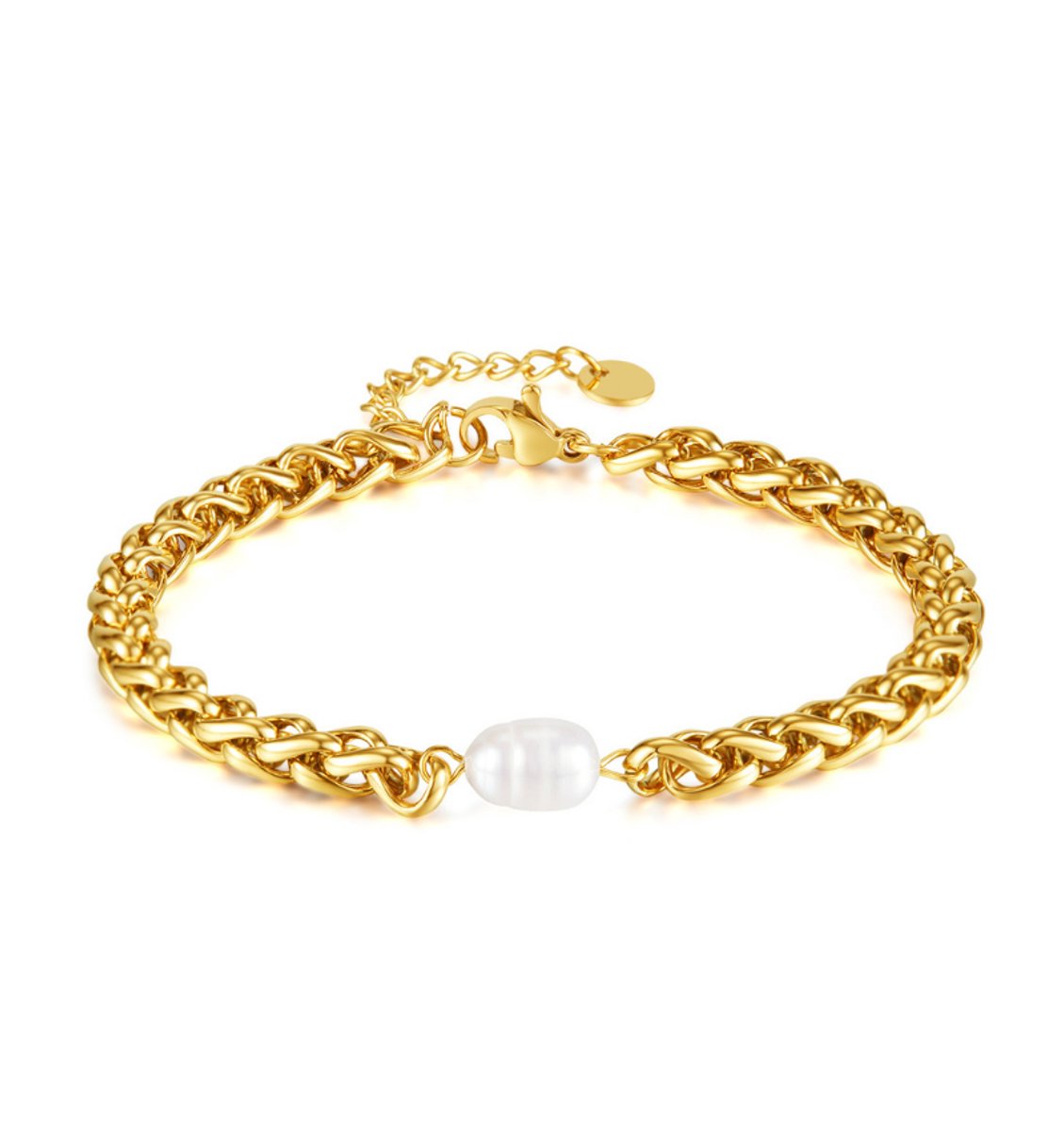 Gevlochten Schakelarmband met Zoetwaterparel