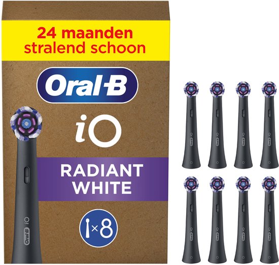 Oral-B iO Series Radiant White Zwart - Originele opzetborstels voor wittere tanden - 8 Stuks