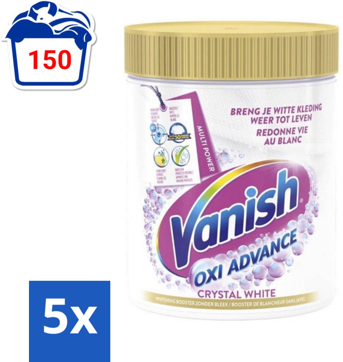 5 x Vanish Oxi Advance - Kristalwit - Vlekkenverwijderaar Poeder - Witte Was - 840 Gram - Wit Was - Vlekkenverwijderaar - Witte Was - Vlekkenverwijderen - Wasmiddel