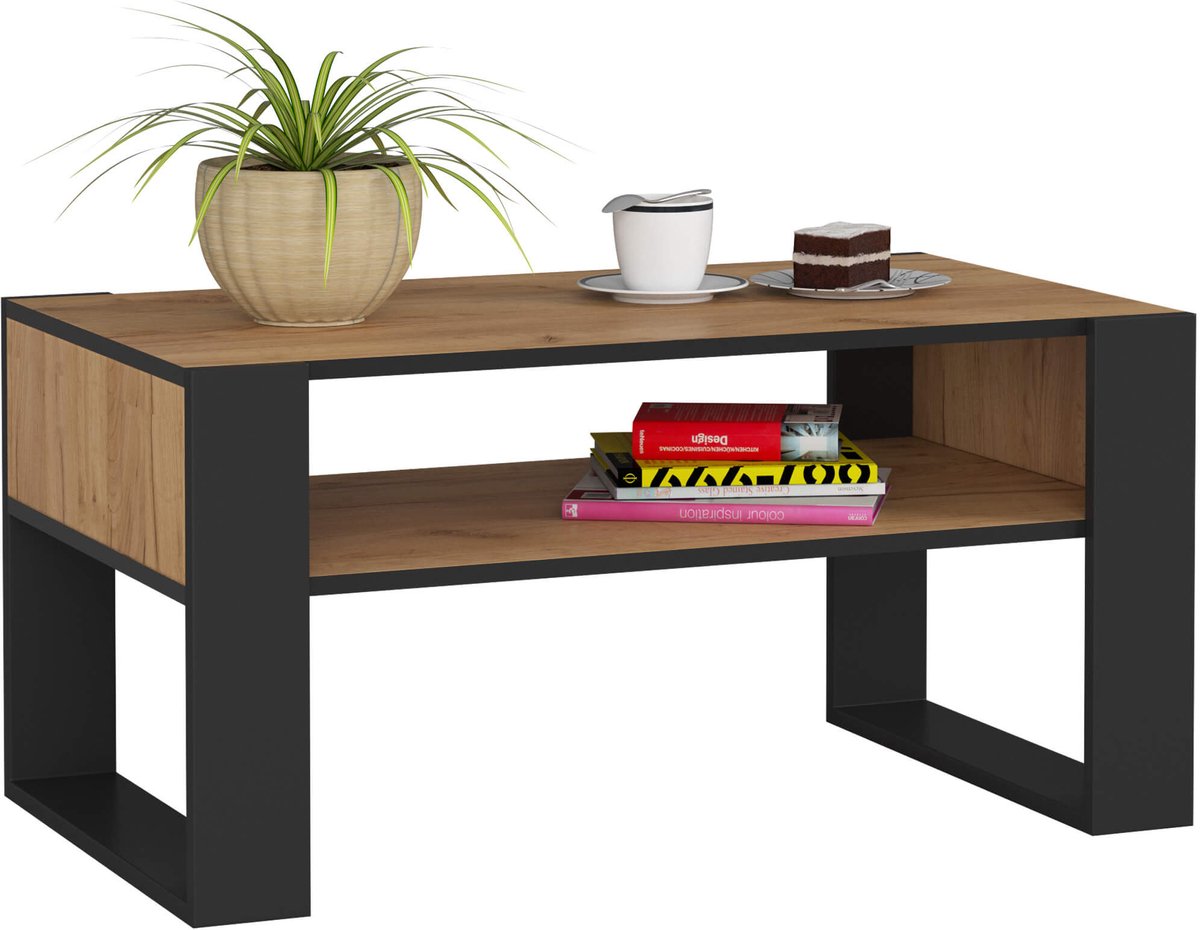Salontafel Koffietafel DOMI / Craft Eik - Zwart / 92x45x53 cm