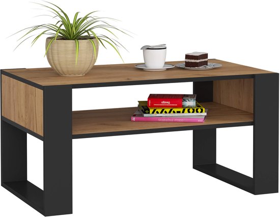 Salontafel Koffietafel DOMI / Craft Eik - Zwart / 92x45x53 cm