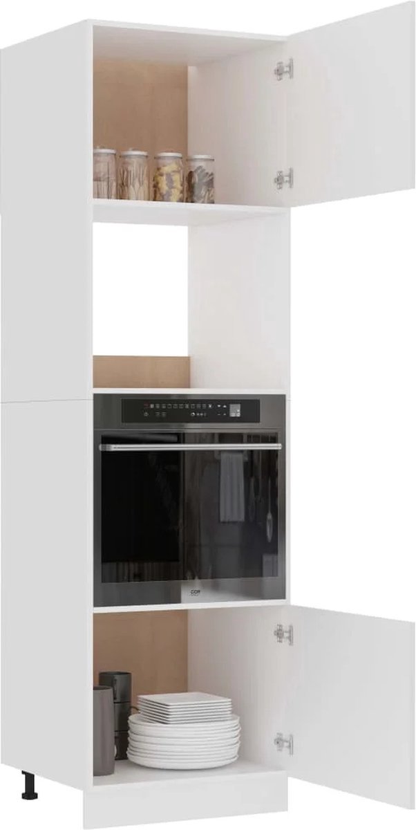 Magnetronkast - Keukenkast - Keukenrek Staand - Ovenkast - Rek - 60x57x207 cm - Organizers - Dubbele Draagplank - Aanrecht Organiser
