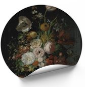 Muurcirkel Stilleven met bloemen in een glazen vaas, Rachel-Ruysch - Ø 80 cm - muurcirkel - bloemen muurcirkel