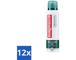 Borotalco - Deodorant Spray - Original - Active Crystal Talc - 0% Alcohol - 150 ml - Voordeelverpakking - 12 stuks