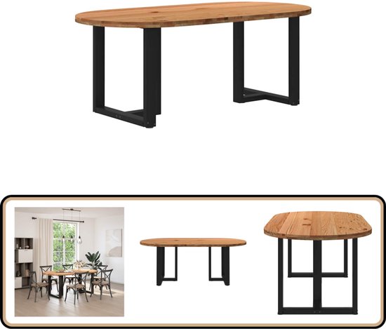 Eettafel 200x100x74 cm ovaal massief eikenhout lichtbruin kopen