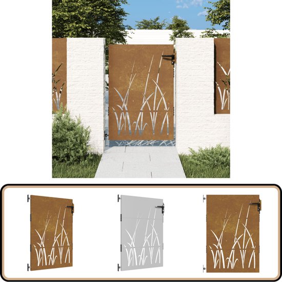 Foto: Vidaxl poort grasontwerp 85x125 cm cortenstaal tuinpoort cortenstalen poort tuingate buitengat privacy scherm