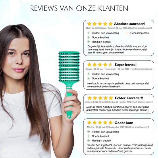 Brosse à cheveux perméable à Ventilation incurvée Moonie's - Brosse à cheveux démêlante - Vert - Brosse démêlante - Brosse ventilée incurvée - Vert