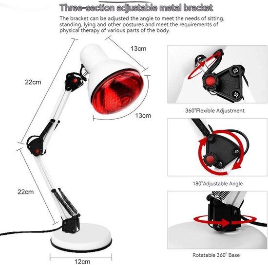 RM Store® - Lampe de Massage - Lampe infrarouge - Thérapie par lumière rouge - Maux de dos - Arthrite - Corps entier - Wit - 14 x 13 cm.