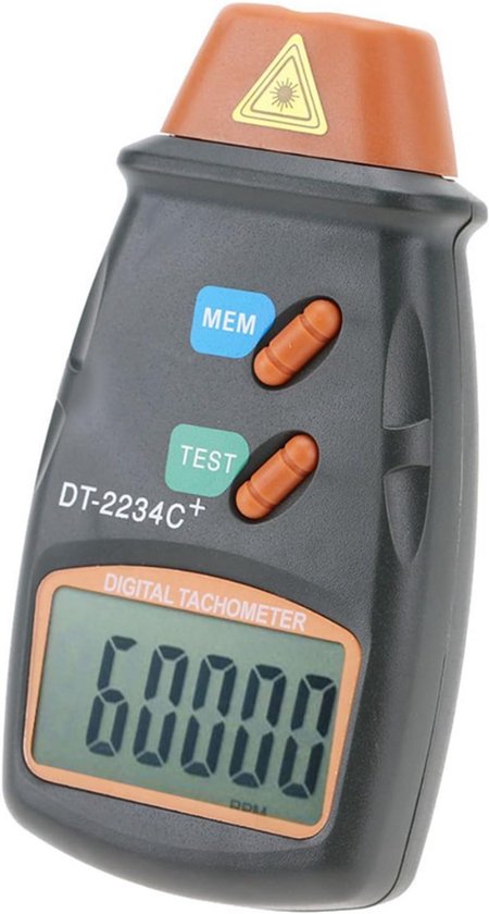 Snelheidsmeter, rpm, 2,5 rpm tot 99999 rpm, digitaal display, zwart, contactloos, snelheidsmeter, voor uitrusting