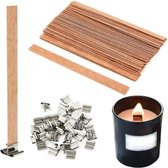 Gvivej Houten lontkaars, 50 stuks met 50 ijzeren standaards, houten lont, voor het zelf maken van kaarsen, 13 x 130 mm Gvivej Houten lontkaars, 50 stuks met 50 ijzeren standaards, houten lont, voor het zelf maken van kaarsen, 13 x 130 mm